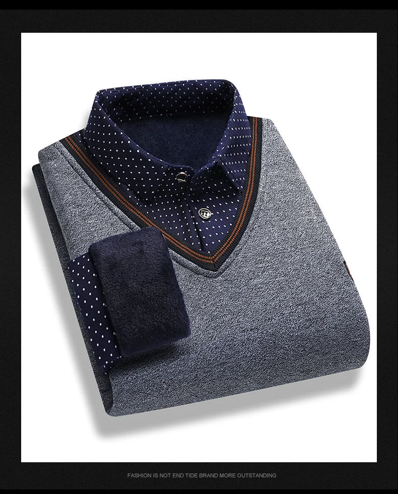Men’s Plush Knitted Fake Two-Piece Sweater
