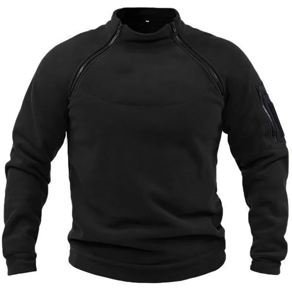 Windproof Fleece Men’s Sweatshirt – Tactical Outdoor Sportswear Jacket with Standing Collar