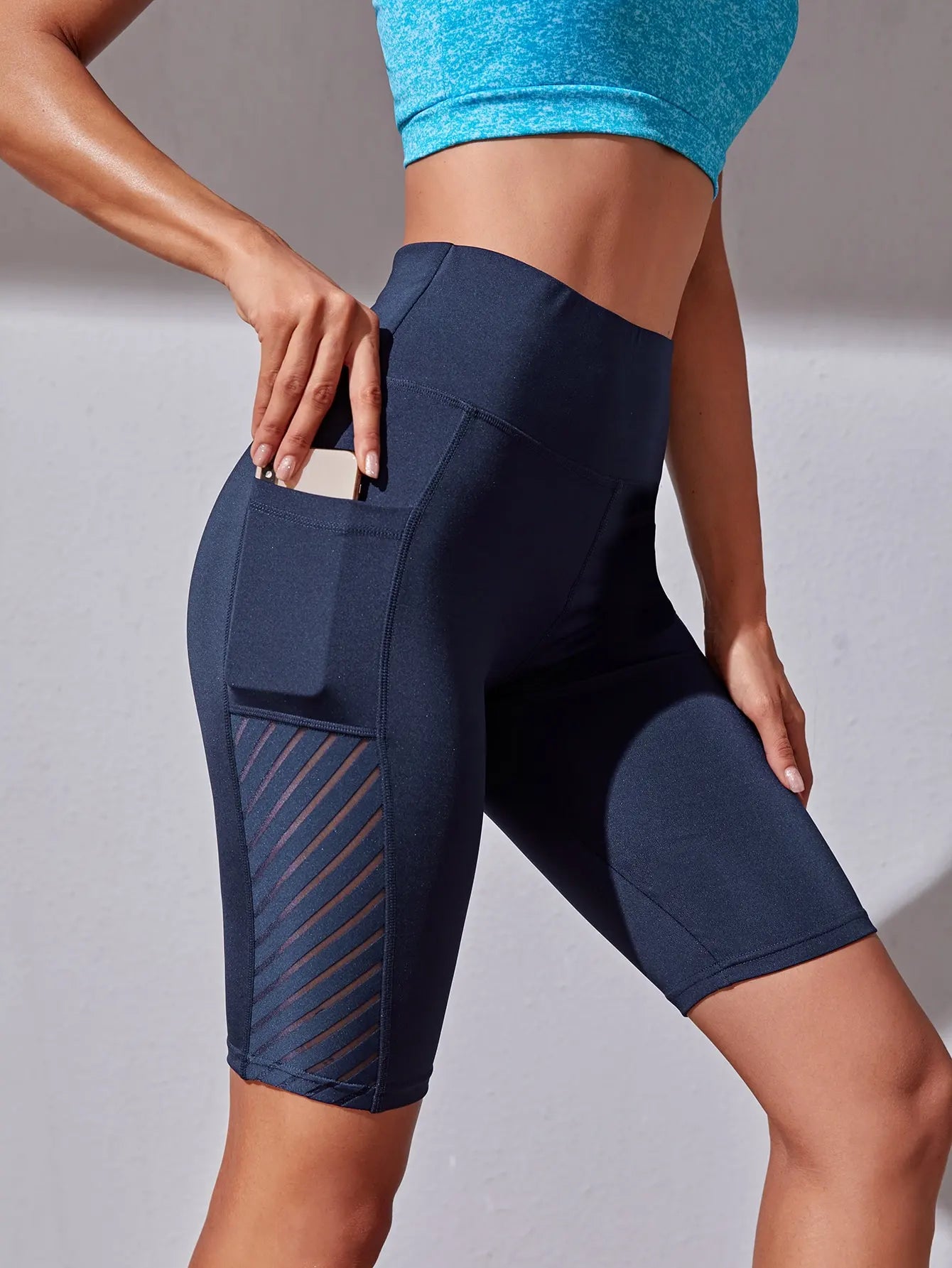 High Waist Elastic Women's Yoga Shorts With Pocket