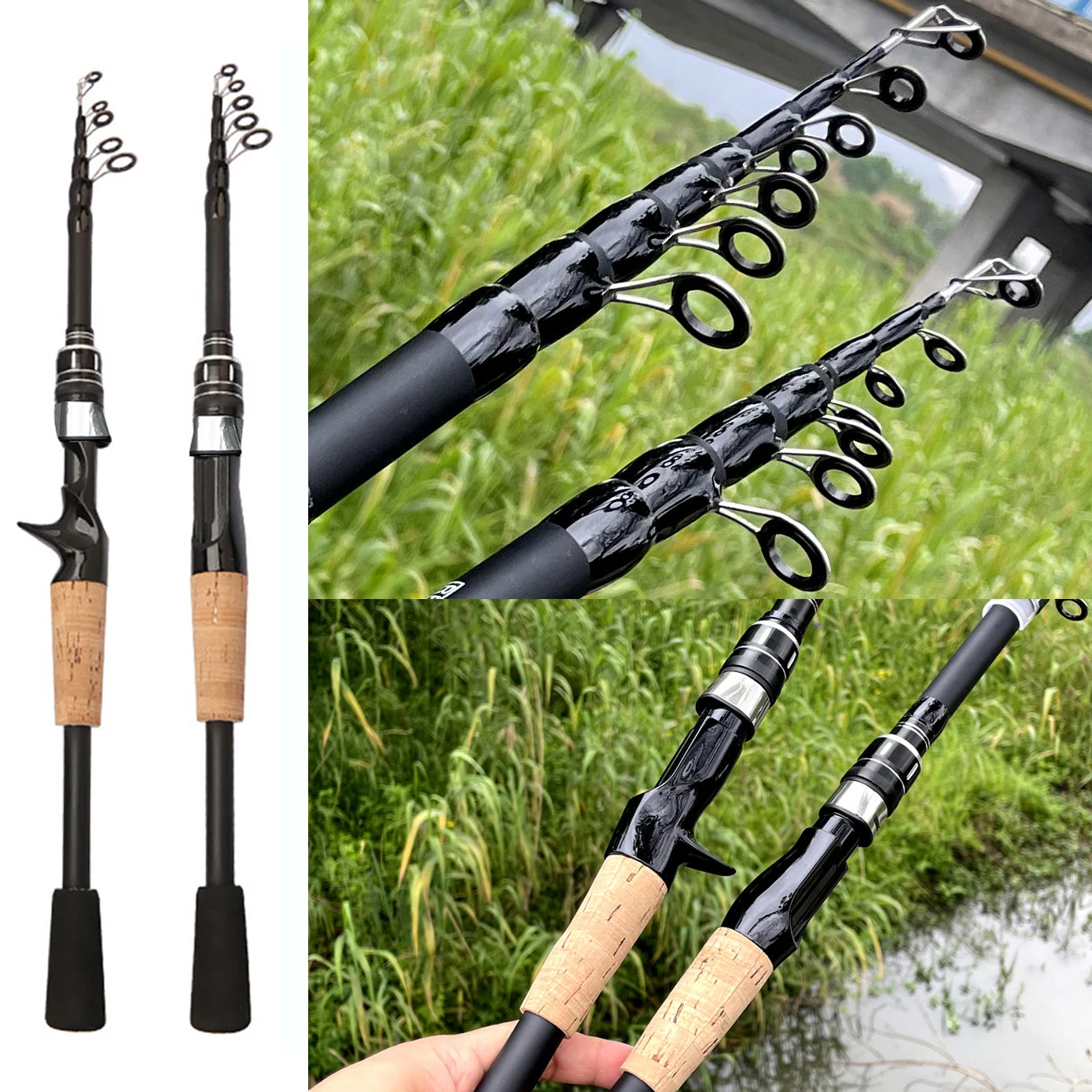 Baitcasting Lure Fishing Rod – Lightweight Telescopic Design with Wooden Handle