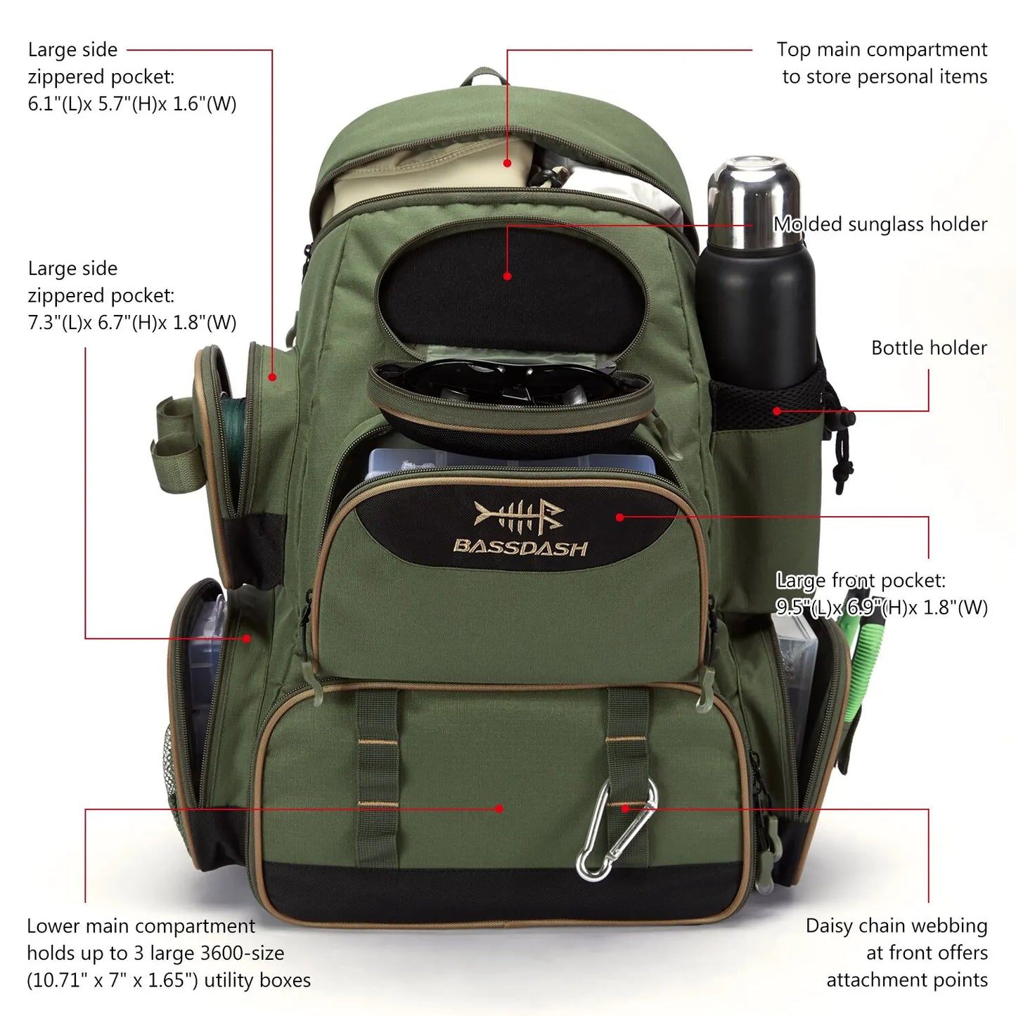 Bassdash Fishing Tackle Backpack – Lightweight & Multifunctional