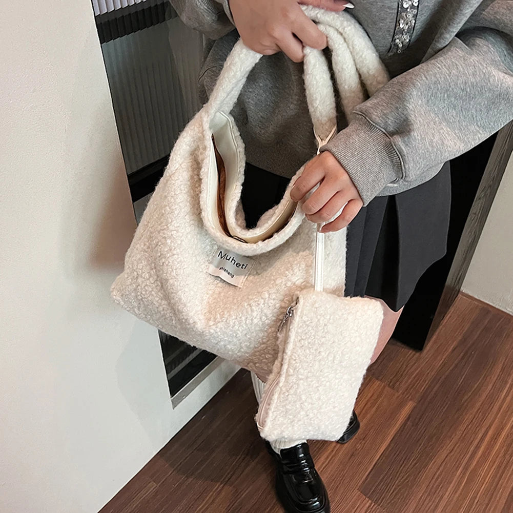 Lamb Wool Shoulder Bag for Women