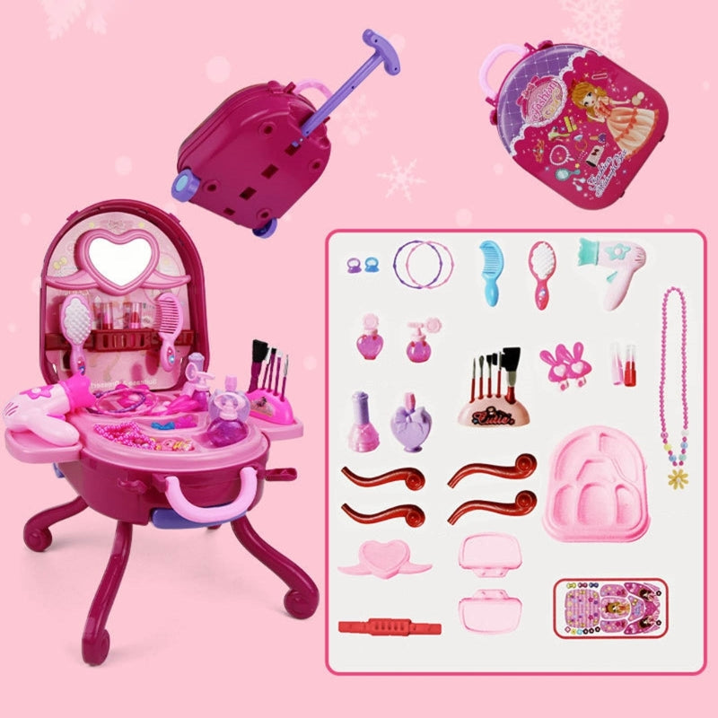 36-Piece Princess Cosmetic Mirror Suitcase Makeup Set for Kids
