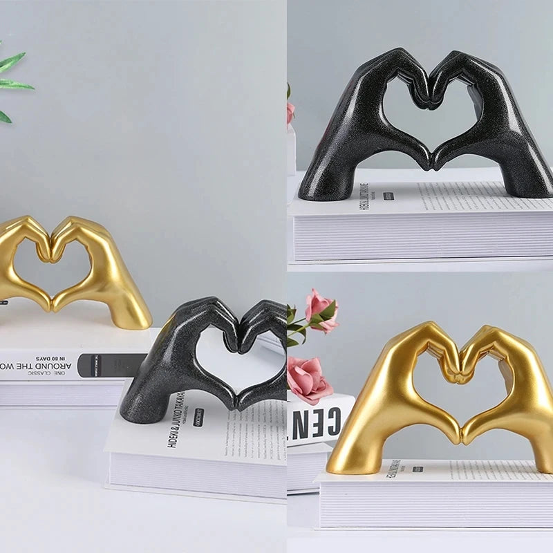 Gold Heart Hands Statue Decor