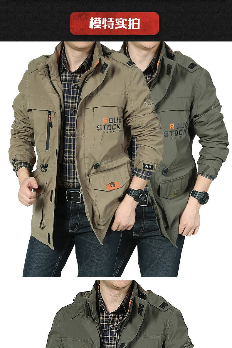 Spring And Autumn Men's Outdoor Camping Hooded Casual Jacket Men's Windproof Waterproof Windbreaker Men's Army Tactical Jacket