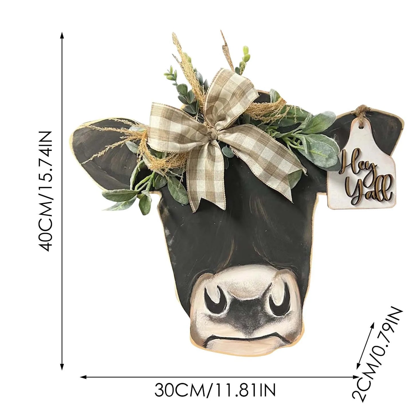 Welcome Farmhouse Cow Head Door Wreath Sign