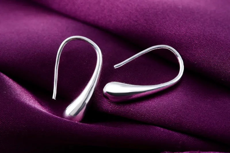 925 Sterling Silver Water Drop Pendants Hoop Earrings