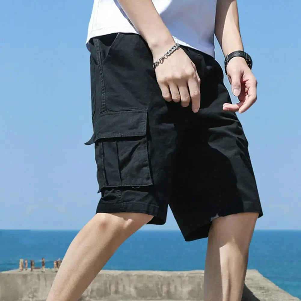 Men Cargo Shorts with Multiple Pockets Elastic Waist Breathable Fabric