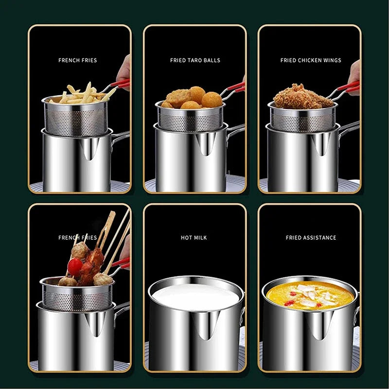 Frying Pan Set – Japanese Deep Oil-Saving Fryer with Tempura Chicken Basket