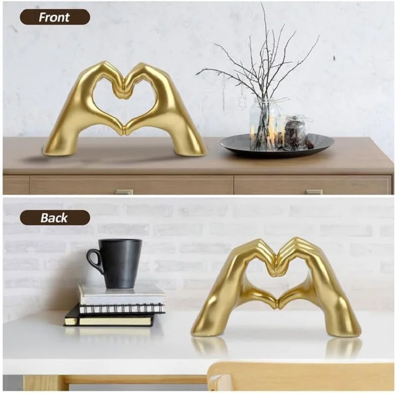 Gold Heart Hands Statue Decor