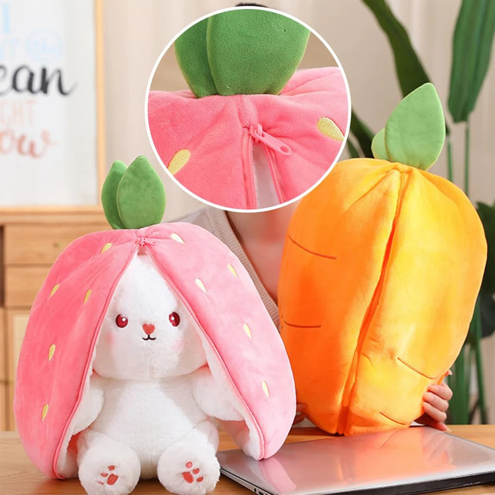 Reversible Bunny Carrot Strawberry Toy with Zipper