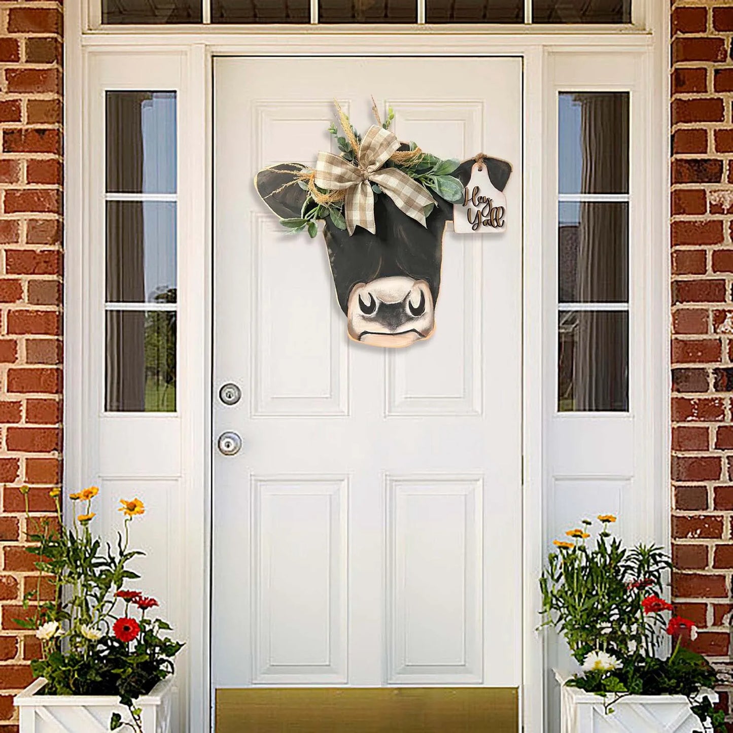 Welcome Farmhouse Cow Head Door Wreath Sign