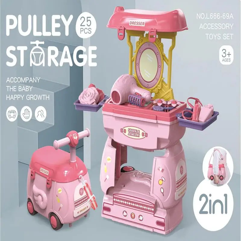 2-in-1 Cartoon Storage Car Pretend Toy Set