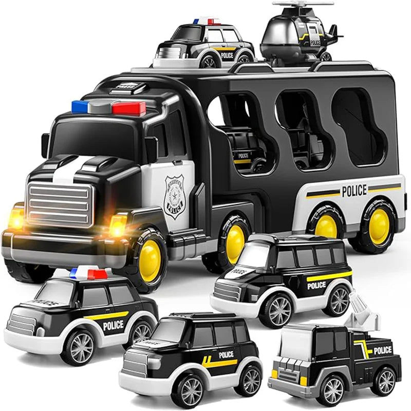 TEMI 5-in-1 Police Car Transport Truck Toy