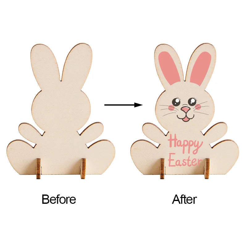 Wooden Easter Rabbit Ornaments DIY Set