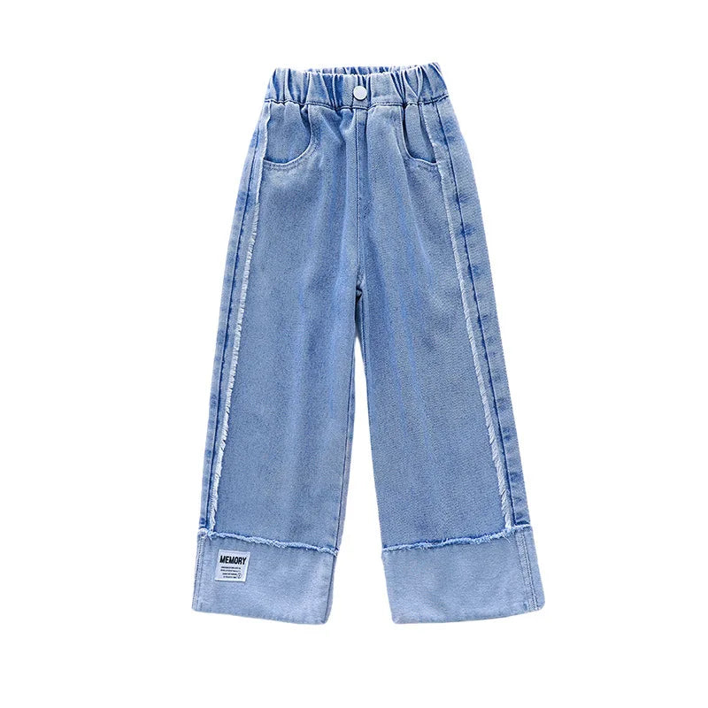 Girls Denim Wide-Leg Pants