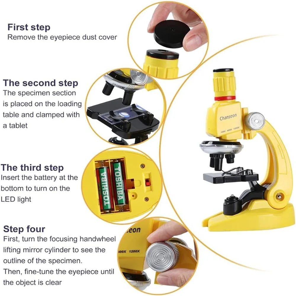 100x-1200x Kids Microscope Kit with Slides