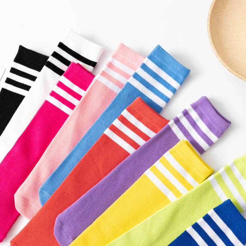 Three Stripes Knee-High Cotton Sports Socks