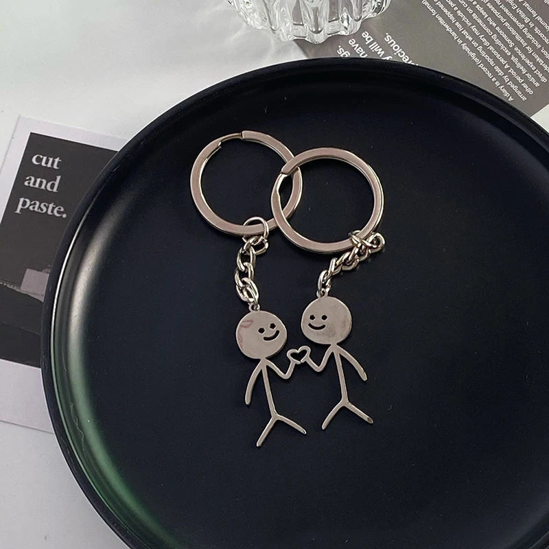 2pcs/set Stickman Matching Heart Keychain