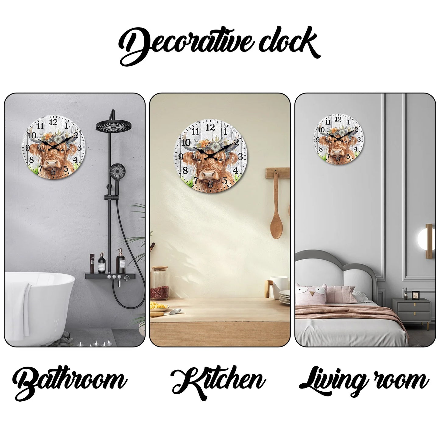 Creative Highland Cow Wooden Wall Clock