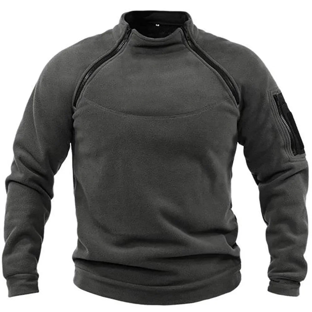 Windproof Fleece Men’s Sweatshirt – Tactical Outdoor Sportswear Jacket with Standing Collar