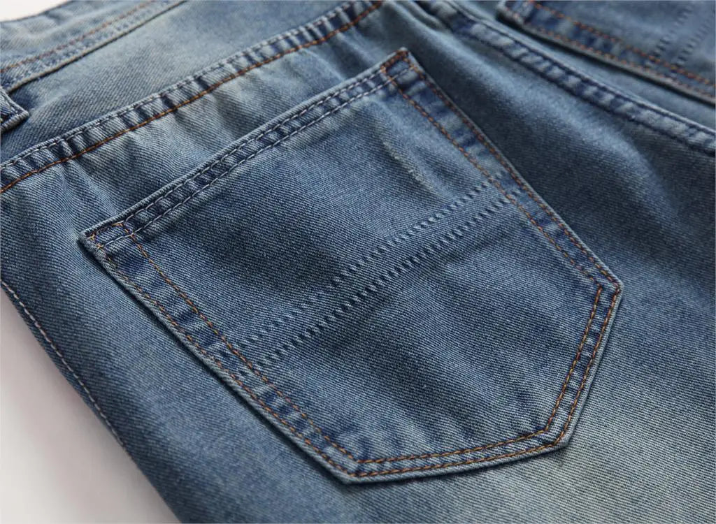 Streetwear Mens Slim Fit Ripped Straight Jeans