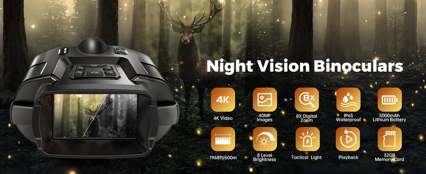 4K Infrared Night Vision Binoculars – 8X Digital Zoom with 600m Range for Hunting & Surveillance