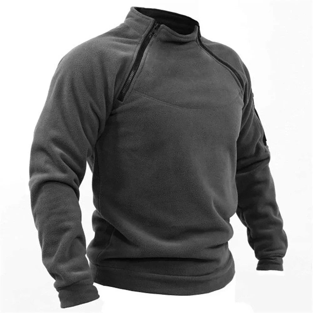 Windproof Fleece Men’s Sweatshirt – Tactical Outdoor Sportswear Jacket with Standing Collar