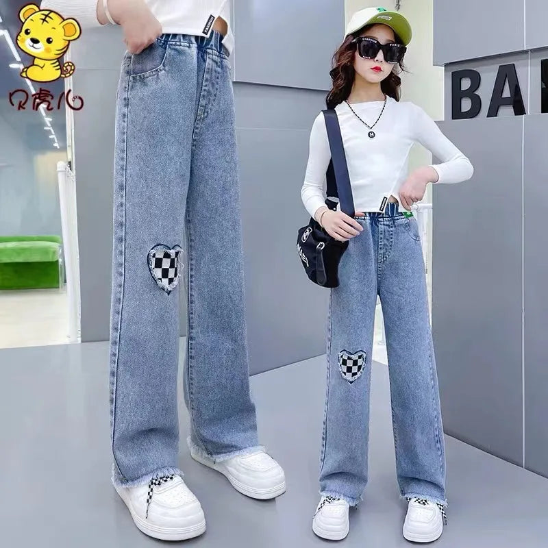 Girls Denim Wide-Leg Pants