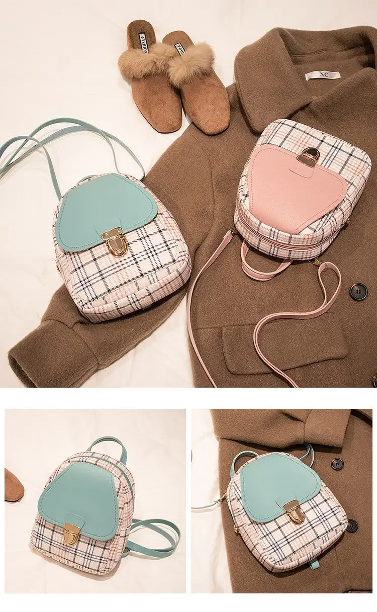 Ladies Check Lock Small Backpack