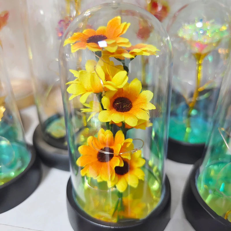 Sunflower Night Light with Eternal Flower LED Glass Cover