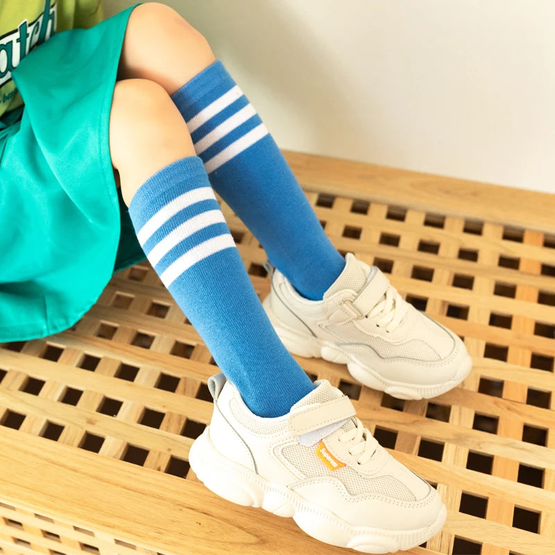 Three Stripes Knee-High Cotton Sports Socks