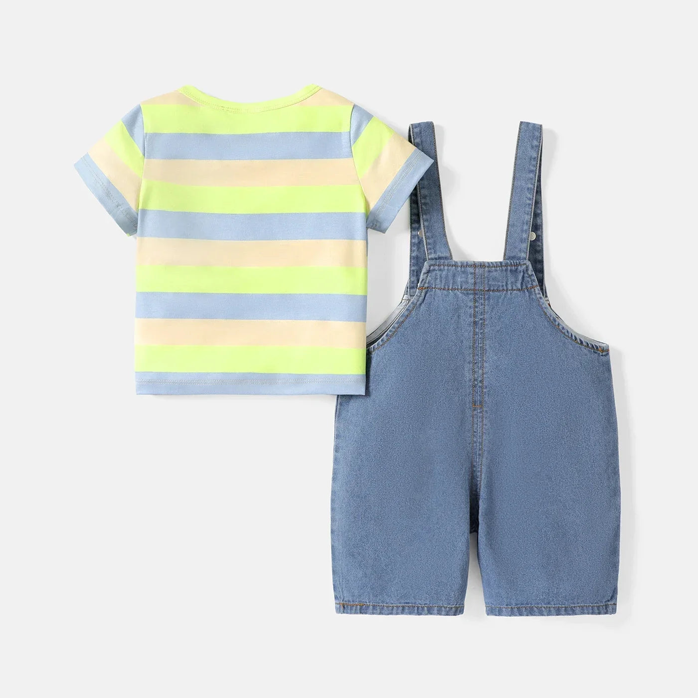 PatPat 2pcs Baby Giraffe Denim Overall Shorts