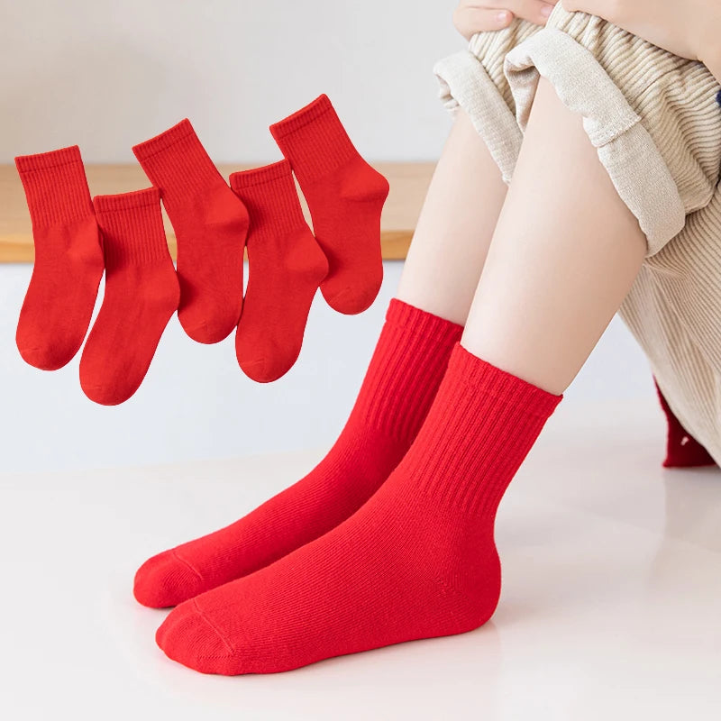 3 Pair Children’s Red Cotton Socks (Ages 3-12)
