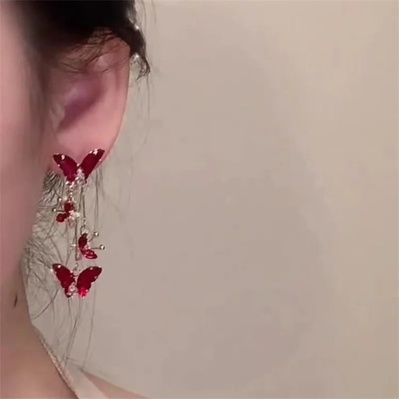 Elegant Red Zircon Butterfly Drop Earrings for Women