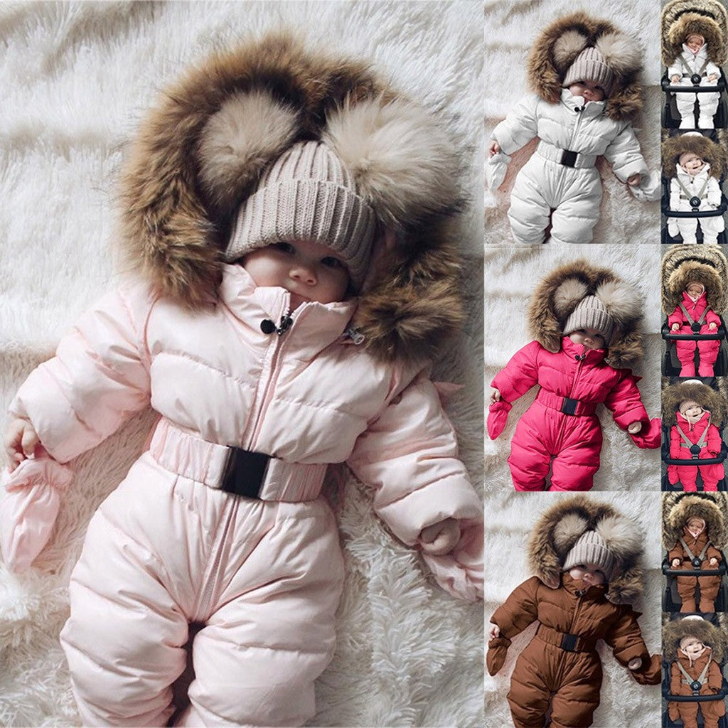 Infant Warm Hooded Coat & Jumpsuit Set