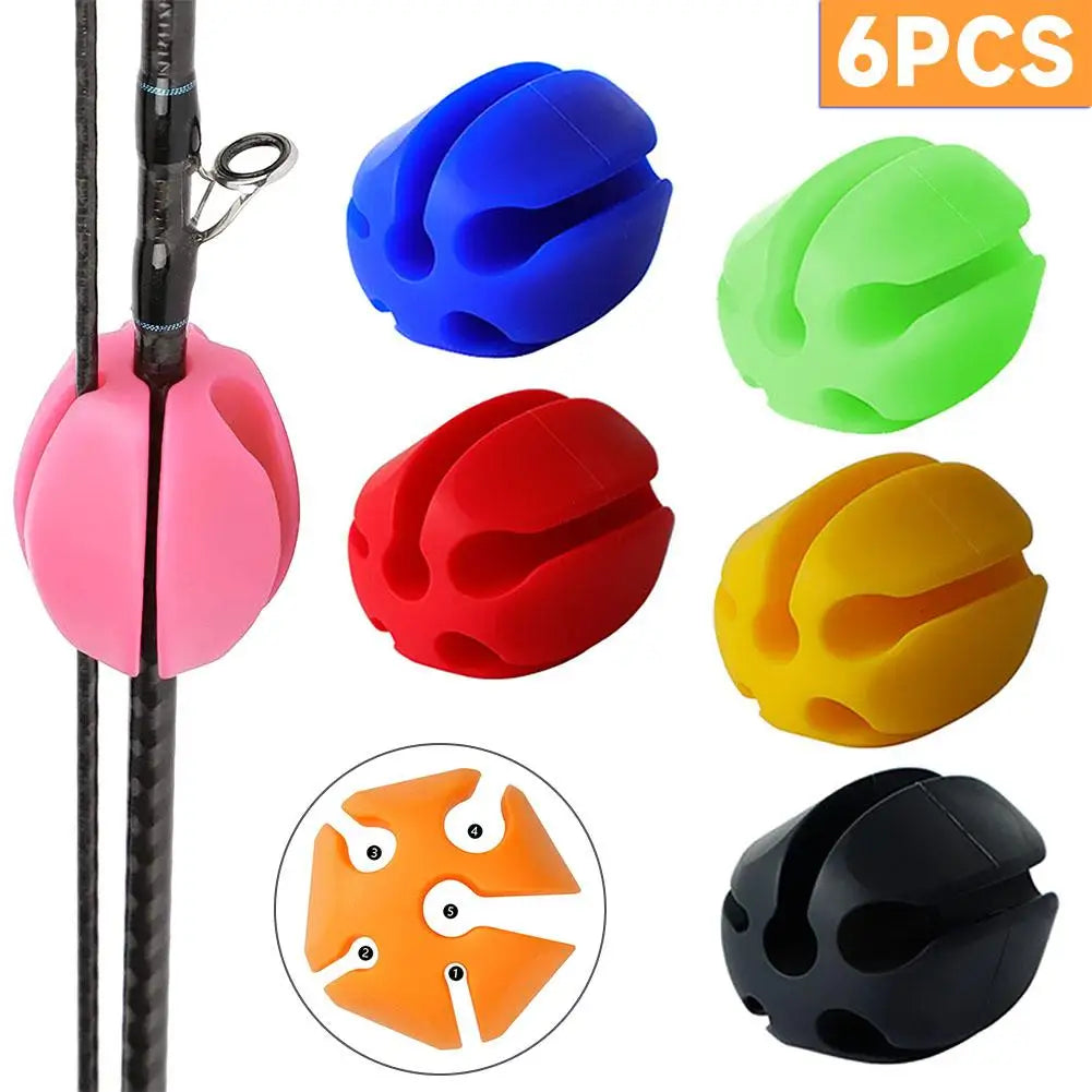6pcs Silicone Fishing Rod Holder Ball Straps with 5 Holes