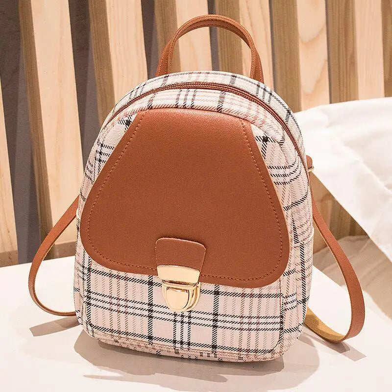 Ladies Check Lock Small Backpack