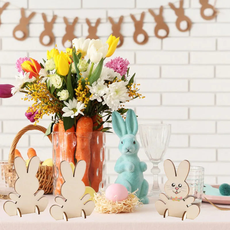 Wooden Easter Rabbit Ornaments DIY Set