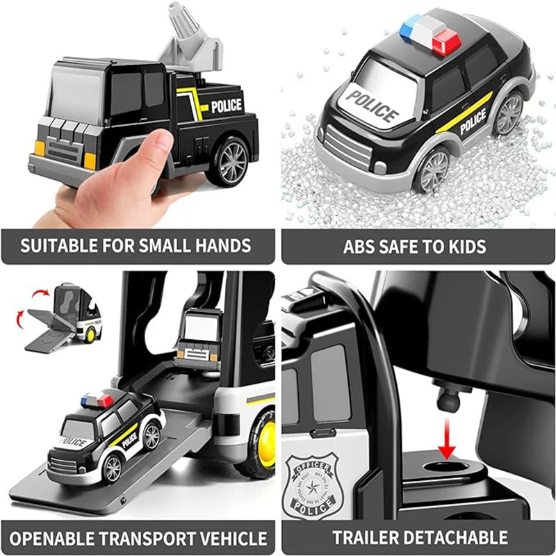 TEMI 5-in-1 Police Car Transport Truck Toy