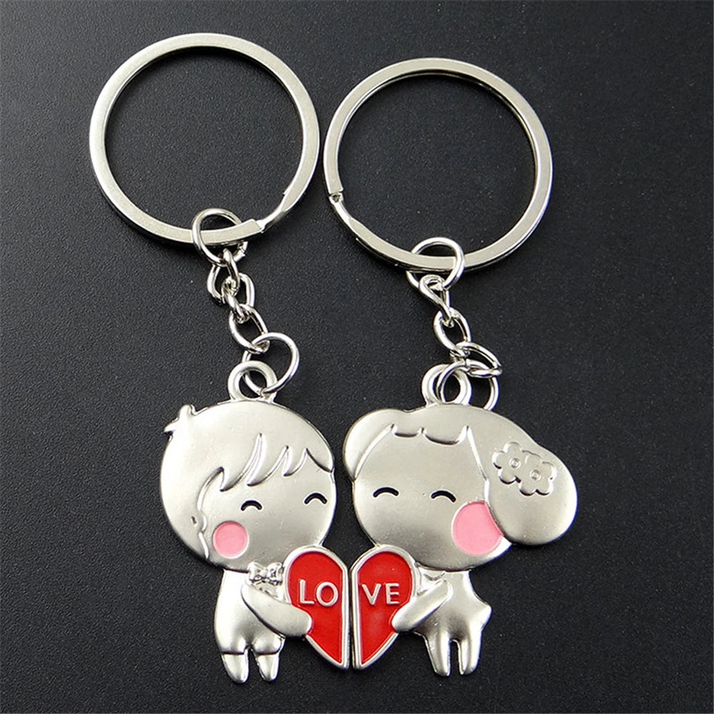 2pcs Cute Metal Cartoon Doll Heart Keychain