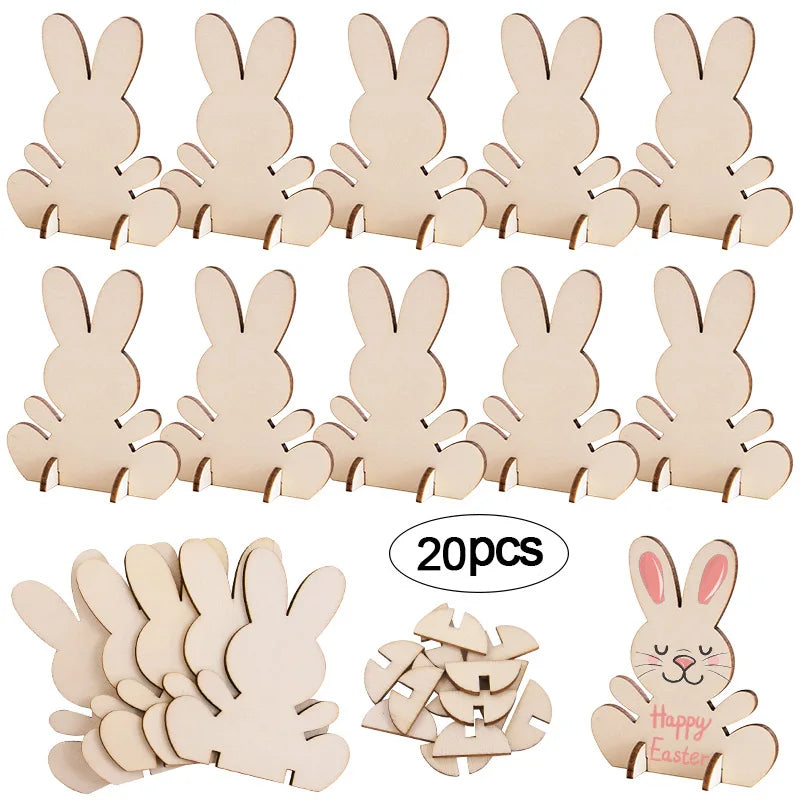 Wooden Easter Rabbit Ornaments DIY Set