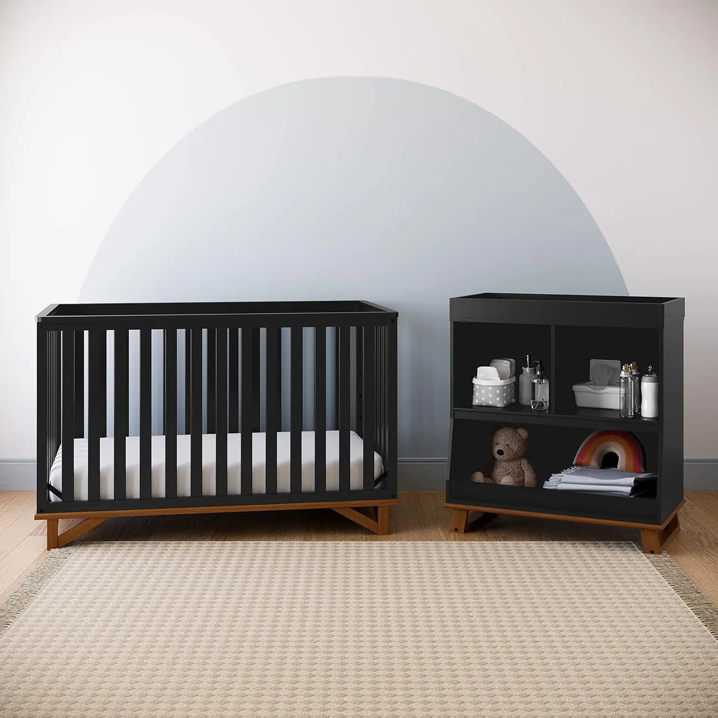 5-in-1 Convertible Crib (Black with Vintage Driftwood)