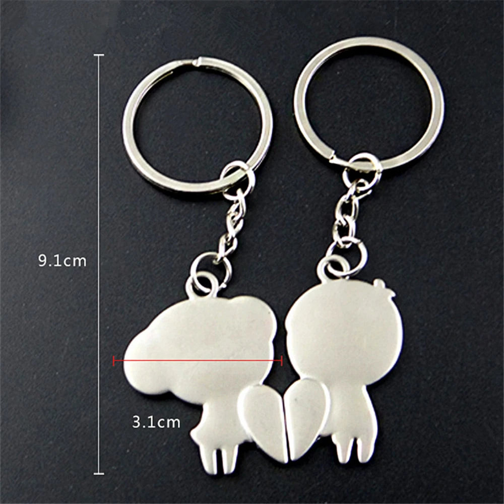 2pcs Cute Metal Cartoon Doll Heart Keychain