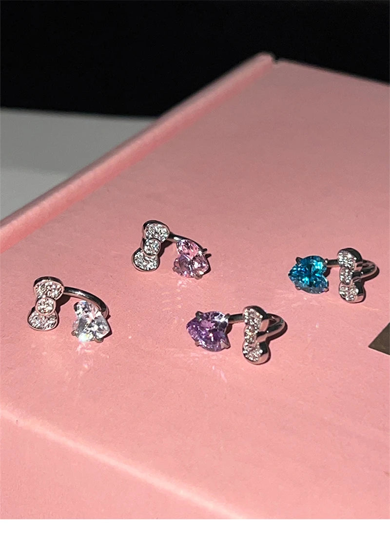 Cute Bowknot Love Heart 316L Stainless Steel Annular Ear Bone Nail Earring