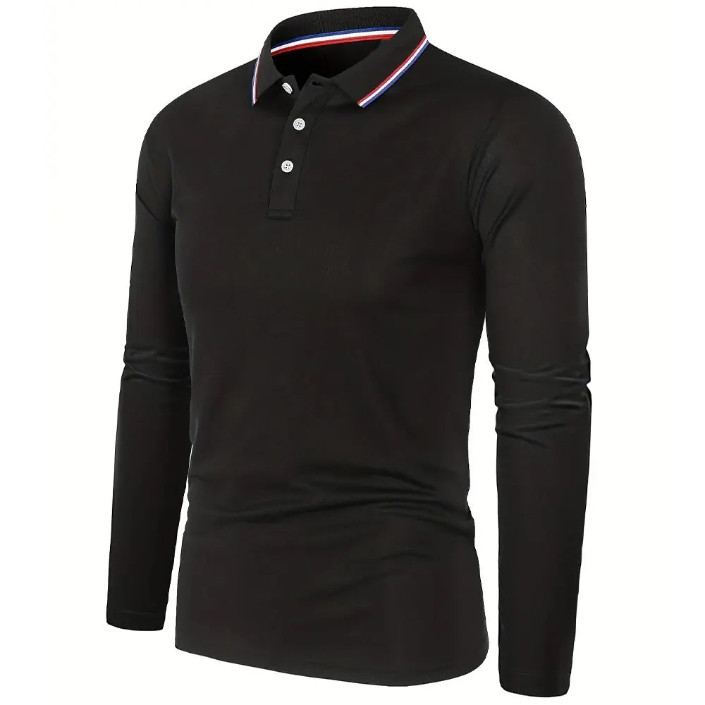 Men's Casual Long Sleeve Polo Shirt
