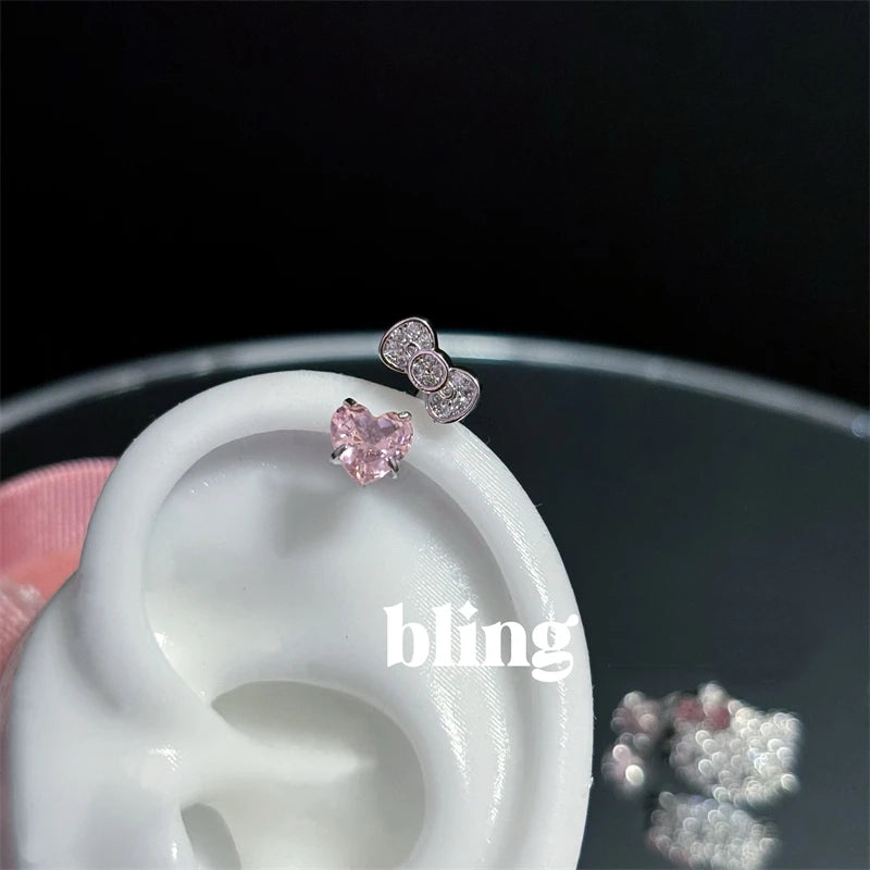 Cute Bowknot Love Heart 316L Stainless Steel Annular Ear Bone Nail Earring