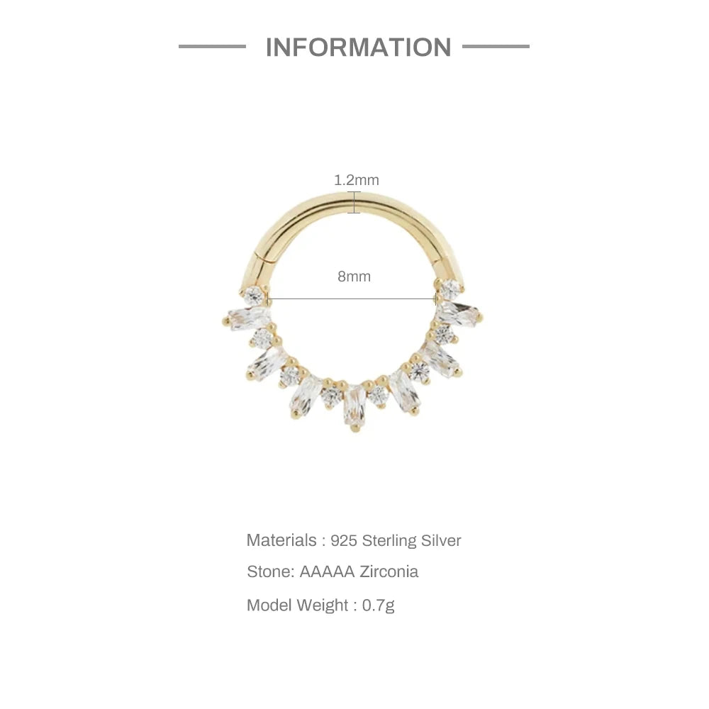 925 Sterling Silver Shimmering CZ Zircon Pave Daith Hoop Earring