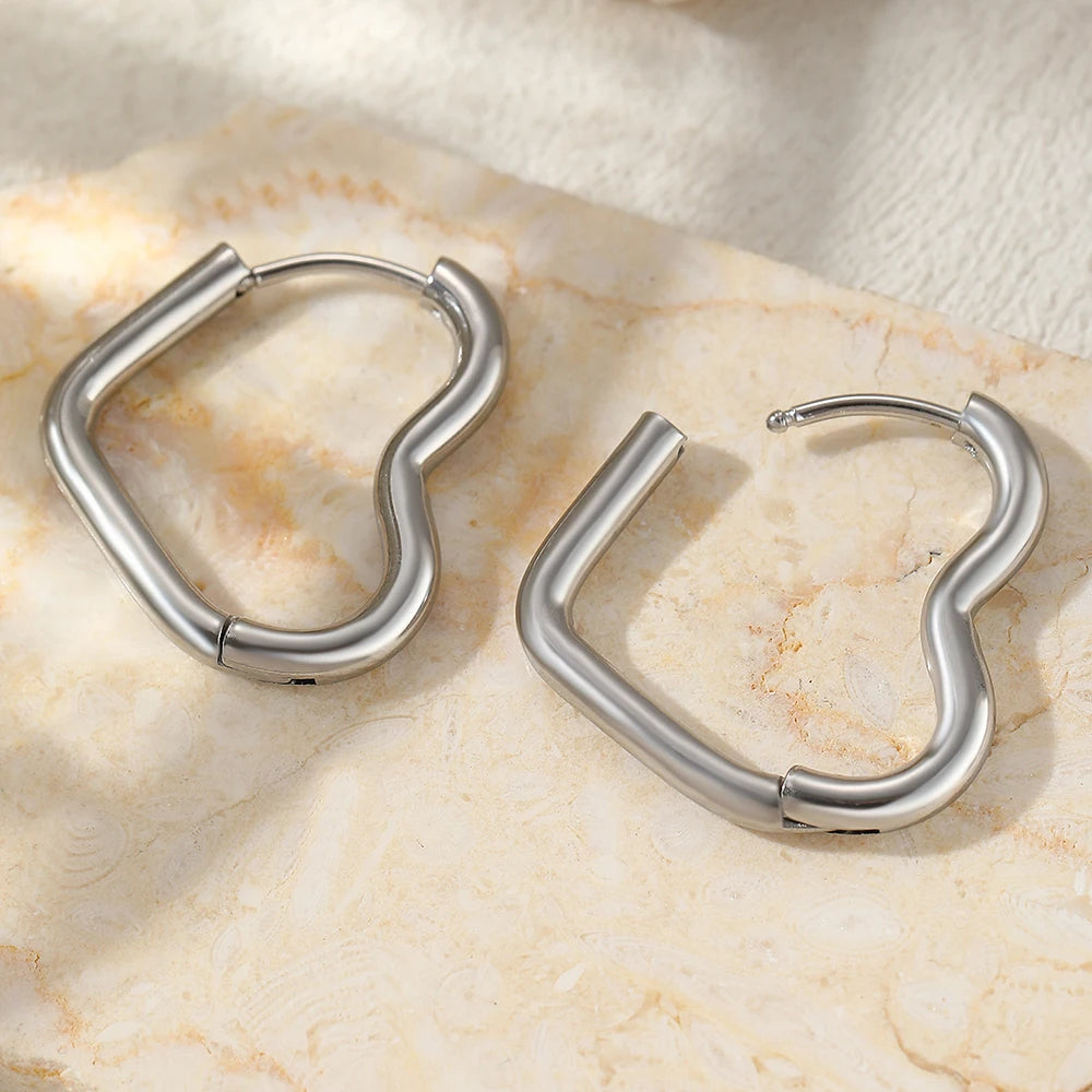Stainless Steel Exquisite Heart Hollow Stud Earrings