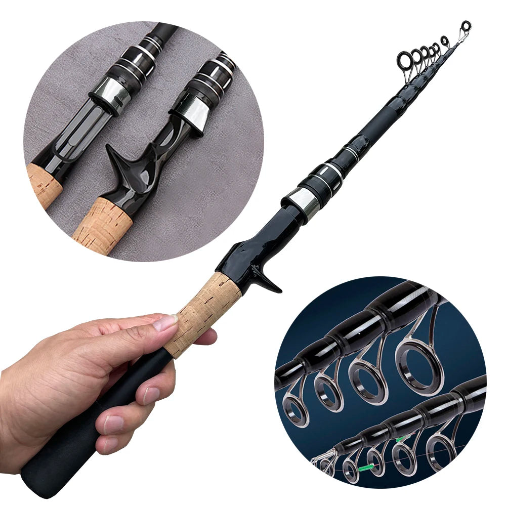 Baitcasting Lure Fishing Rod – Lightweight Telescopic Design with Wooden Handle